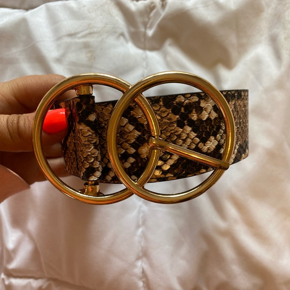 Snakeskin belt with two gold circles